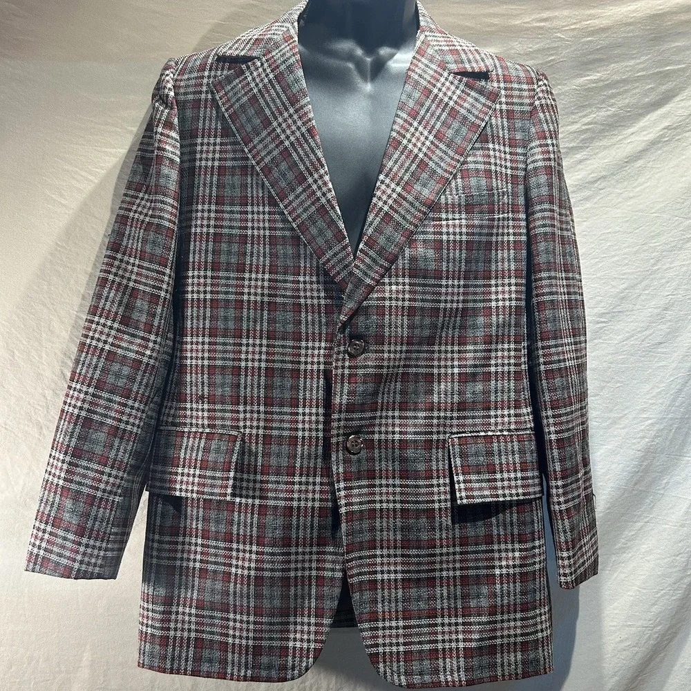 Vintage 70s Cricketeer Mens Plaid Blazer Sport Coat 40R Union Made USA